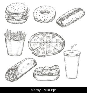 Fast food Menü Design set Hand gezeichnet Vektor Stock Vektor