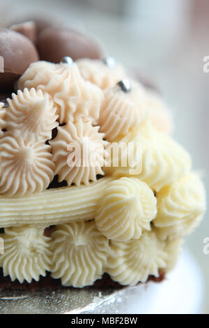 Mamas hausgemachte Schokolade Kuchen für Ostern. Stockfoto