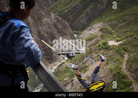 Nevis Swing, in den Remarkables, in Queenstown, Neuseeland, am 18. Dezember 2017. Stockfoto