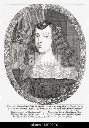 Katharina von Braganza, 1638-1705. Die Tochter von Afonso VI. von Portugal und die Königin von England, Schottland und Irland durch die Ehe mit König Charles II. Von der Woodburn Galerie von seltenen Porträts, veröffentlicht 1816. Stockfoto