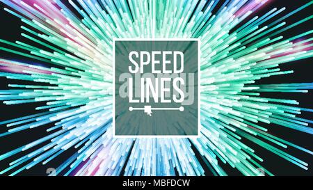 Speed Lines Vektor. Power Effekt. Strahl Hintergrund. Radial bewegten bunten Neon Linien. Abbildung: Stock Vektor