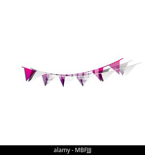 Urlaub Fahnen Girlanden unterzeichnen. Vektor. Abnehmbare Papier mit Schatten in zugrunde liegenden Layer mit magenta-violetten Hintergrund. Stock Vektor