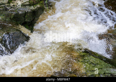 Nahaufnahme eines kleinen Cascade auf Aira Beck, Lake District, Cumbria, Großbritannien Stockfoto