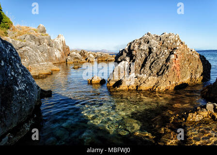 Am Abend auf dem Meer, Nissaki, Korfu, Griechenland Stockfoto