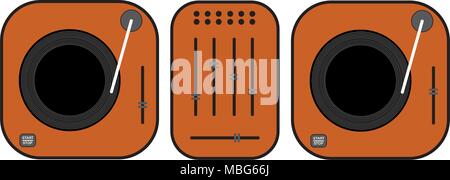 Flache umrissen DJ-Plattenspieler Abbildung. Orange vinyl Plattenspieler. Flat Style vektor Zeichnung. Orange gramophone. Dj-Set. Stock Vektor