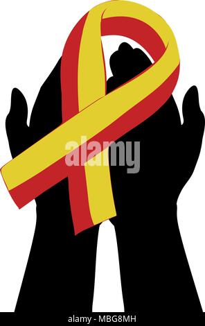 Hände halten mit gelben Red Ribbon. Welthepatitis-tages Stock Vektor