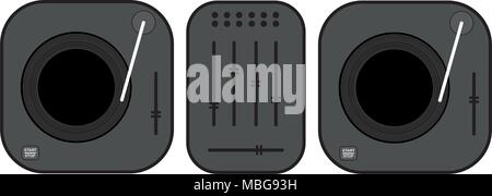 Flache umrissen DJ-Plattenspieler Abbildung. Dunkelgrau vinyl Plattenspieler. Flat Style vektor Zeichnung. Grau gramophone. Dj-Set. Stock Vektor