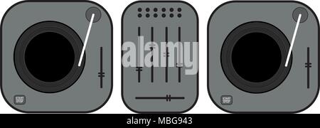 Flache umrissen DJ-Plattenspieler Abbildung. Graues vinyl Plattenspieler. Flat Style vektor Zeichnung. Grau gramophone. Dj-Set. Stock Vektor