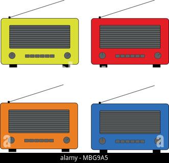 Satz von vier alten und retro style Radio. Flat Style vektor Zeichnung. Symbol "Radio und Symbol. Stock Vektor