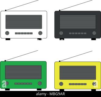 Satz von vier alten und retro style Radio. Flat Style vektor Zeichnung. Symbol "Radio und Symbol. Stock Vektor