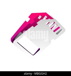 Speicher Karte unterzeichnen. Vektor. Abnehmbare Papier mit Schatten in zugrunde liegenden Layer mit magenta-violetten Hintergrund. Stock Vektor