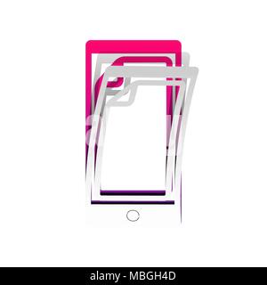 Schützende Aufkleber auf dem Bildschirm. Vektor. Abnehmbare Papier mit Schatten in zugrunde liegenden Layer mit magenta-violetten Hintergrund. Stock Vektor