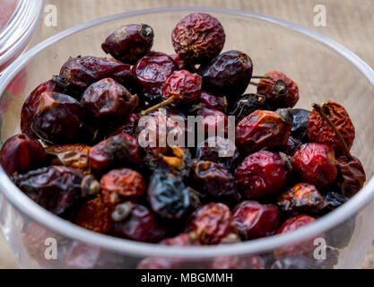 Wild Rose getrocknete Beeren in einem Glasbehälter Stockfoto