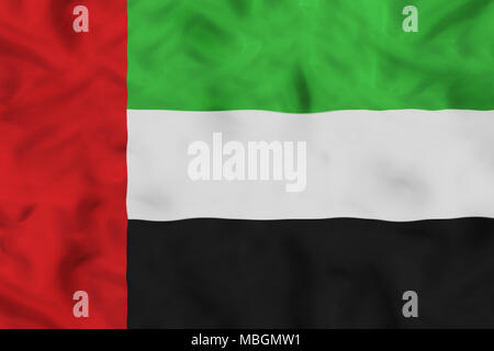 Vereinigte Arabische Emirate Land unabhängiger Staat Nationalflagge Fahne close-up mit winkenden Stoff Textur Stockfoto