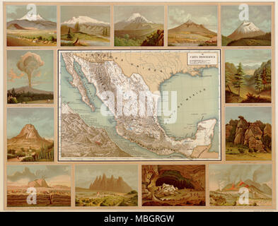 Mexikanische Karte der größeren physischen geologische Merkmale - 1885 Stockfoto