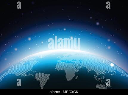 Erde Abbildung mit blauen Planeten. Welt Karte oder globe Hintergrund Konzept. Vektor Design für Banner, Poster oder Grußkarte. Stock Vektor