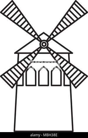 Windmill Farm traditionelles Gebäude Bild Stock Vektor