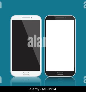Smartphones Schwarz und Weiß. Smartphone isoliert auf blauem Hintergrund. Vector Illustration Stock Vektor