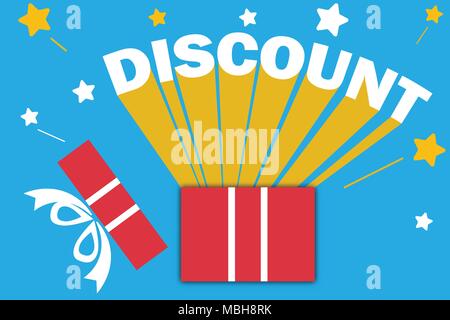 Bunte Konzept der Weißen Rabatt Wort splash von Rot Geschenk Box für Infografik business Vector Graphic Design Stock Vektor