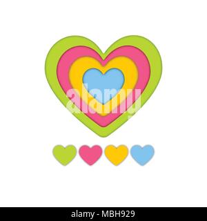 Bunte Schicht Art Papier Handwerk von Herzen zum Valentinstag grafik design Idee Konzept Stock Vektor