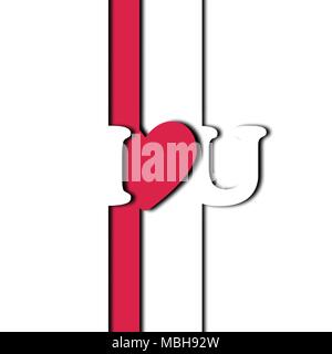 Abstract weiss und rosa Papier schneiden von ich liebe dich Wort für Valentine Karte Grafik Idee Designkonzept Stock Vektor