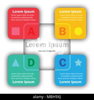 Business Infografiken Präsentationsvorlage mit bunten 4 Themen option Quadrat für die grafische Idee Designkonzept Stock Vektor