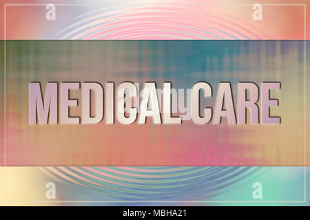 Medizinische Versorgung konzeptionelle Worte, mit Wirbeln & bunt als Hintergrund für Webseite, Grafik Design, Katalog oder Tapeten. Stockfoto