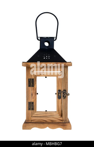 Retro Holzlaterne auf Weiß isoliert mit Freistellungspfad enthalten. Stockfoto