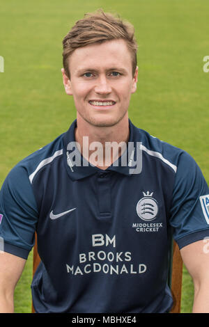 London, Großbritannien. 11 Apr, 2018. Nick Gubbins von Middlesex County Cricket Club in der blauen Royal London eintägige Kit. Quelle: David Rowe/Alamy leben Nachrichten Stockfoto