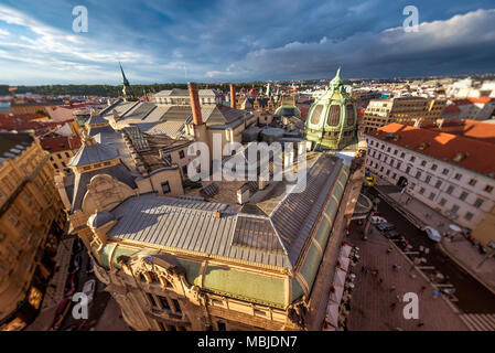 Jugendstil Kuppel des Gemeindehaus (Obecni Dum). Platz der Republik (Namesti Republiky), Prag, Tschechische Republik. Stockfoto