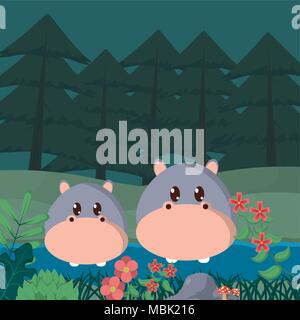 Flusspferde niedliche Tiere cartoons Stock Vektor