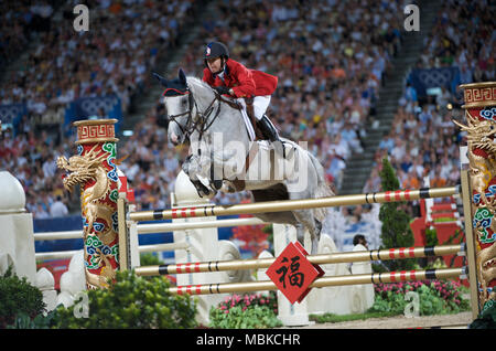 Olympische Spiele 2008, Hong Kong (Peking Spiele) August 2008, Laura Kraut (USA), Cedric, Team Springen endg. Stockfoto