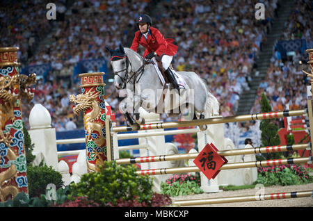 Olympische Spiele 2008, Hong Kong (Peking Spiele) August 2008, Laura Kraut (USA), Cedric, Team Springen endg. Stockfoto