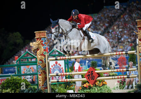 Olympische Spiele 2008, Hong Kong (Peking Spiele) August 2008, Laura Kraut (USA), Cedric, Team Springen endg. Stockfoto