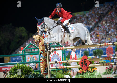 Olympische Spiele 2008, Hong Kong (Peking Spiele) August 2008, Laura Kraut (USA), Cedric, Team Springen endg. Stockfoto