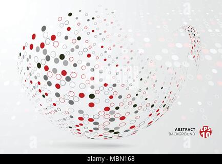 Abstrakten 3d Rasterpunkte patter Rot, Schwarz und Grau wrap auf Kurve Kreis auf weißem Hintergrund. Vector Illustration Stock Vektor