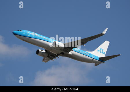 KLM Boeing 737 PH-BGC Abflug vom Flughafen London Heathrow, Großbritannien Stockfoto