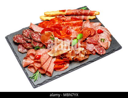 Wurst Platte mit Salami und Chorizo Wurst und Parma Stockfoto