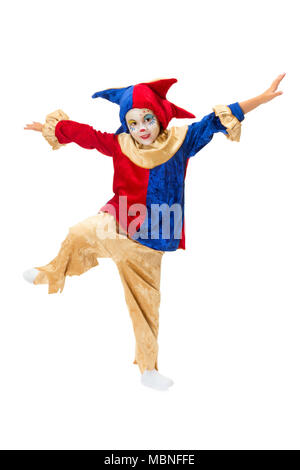 Tanzenden Mädchen in Clown Kostüm wie eine Marionette ohne Streicher posing Stockfoto