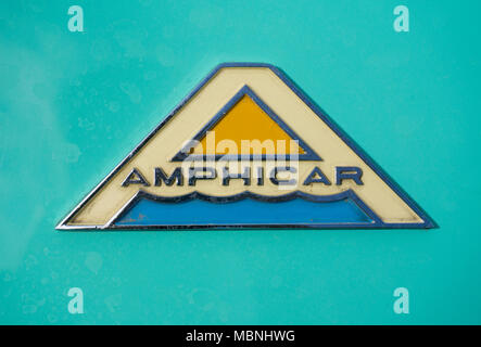 Logo der Amphicar, amphibienfahrzeug Ausstellung an der Mosel, Neumagen-Dhron, Rheinland-Pfalz, Deutschland Stockfoto