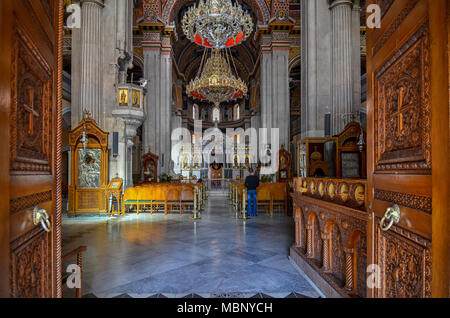 Heraklion, Kreta/Griechenland. Die Kathedrale Agios Minas ist eine griechisch-orthodoxe Kirche in Heraklion. Innenansicht der Kirche Stockfoto