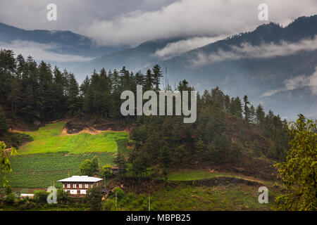 Landschaft von der Straße Reise nach Bhutan im Himalaya Stockfoto