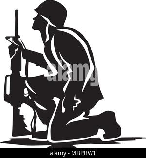 Militär Soldat kniend Silhouette Vector Illustration Stock Vektor