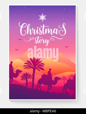 Weihnachten vektor Broschüre Karten gesetzt. magi Reisen Vorlage von flyear, Zeitschriften, Poster, Plakat, Buch, Banner. Landschaft arabisch Einladung Konzept Hintergrund. Layout Abbildung: moderne Seite Stock Vektor