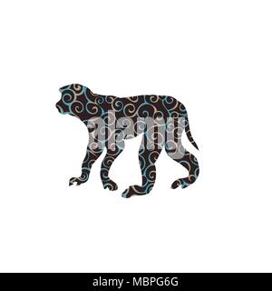 Macaque Affen Primas spiralförmige Muster Farbe silhouette Tier. Vektor Illustrator. Stock Vektor