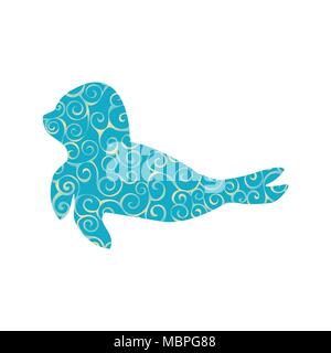 Meer Kalb nautische spiralförmige Muster Farbe silhouette Tier. Vektor Illustrator. Stock Vektor