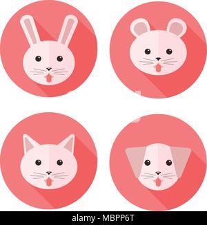 Vektor flachbild Tiere auf kreisen ihre Zungen: Hund, Katze, Kaninchen und Hamster. Icon Set. Stock Vektor