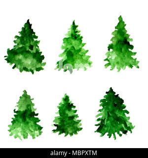 Satz von Green aquarell Fichten. Fir Tree Collection. Stockfoto