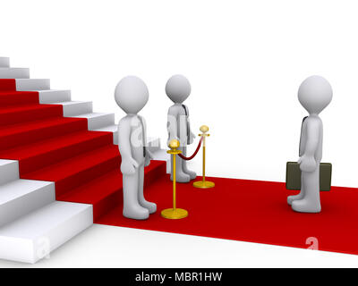 3d-Geschäftsmann stand vor der Treppe und zwei andere blockieren den Weg Stockfoto