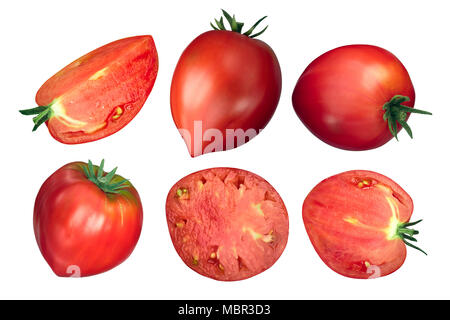 Oxheart Tomaten, ganz und Scheiben, frisch, Ansicht von oben Stockfoto